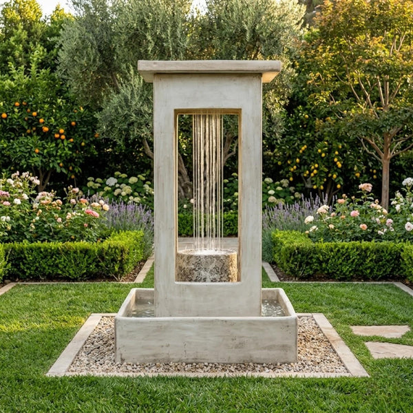 Smooth Center Rain Fountain with Column and Square Basin