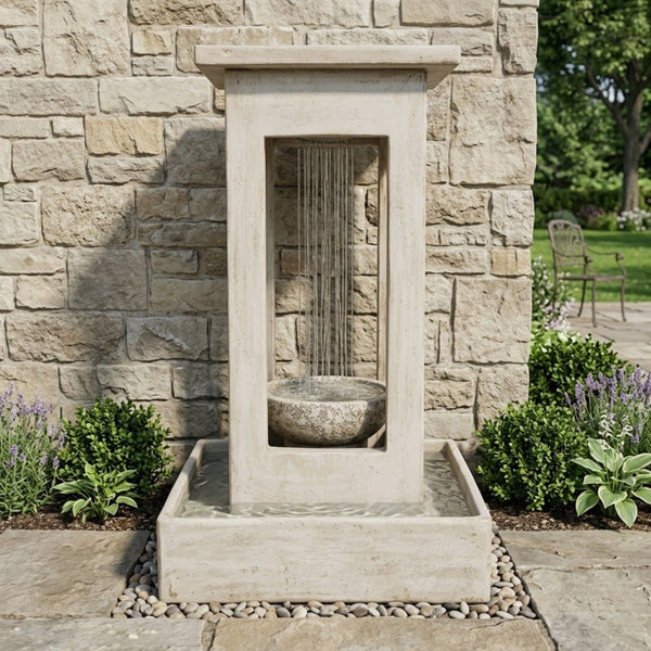 Smooth Center Rain Outdoor Fountain With Bowl and Square Basin