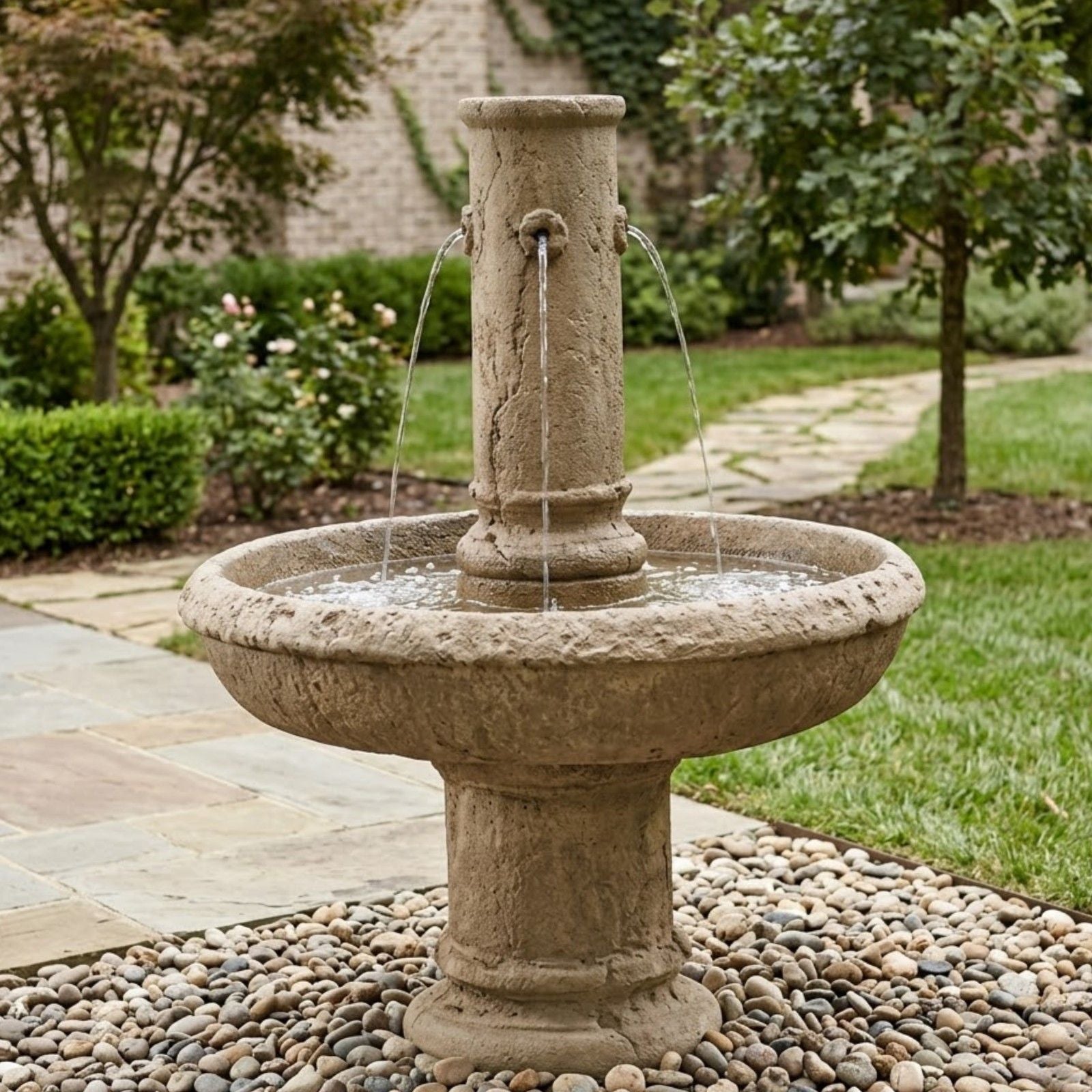 St. Michael Cast Stone Outdoor Fountain