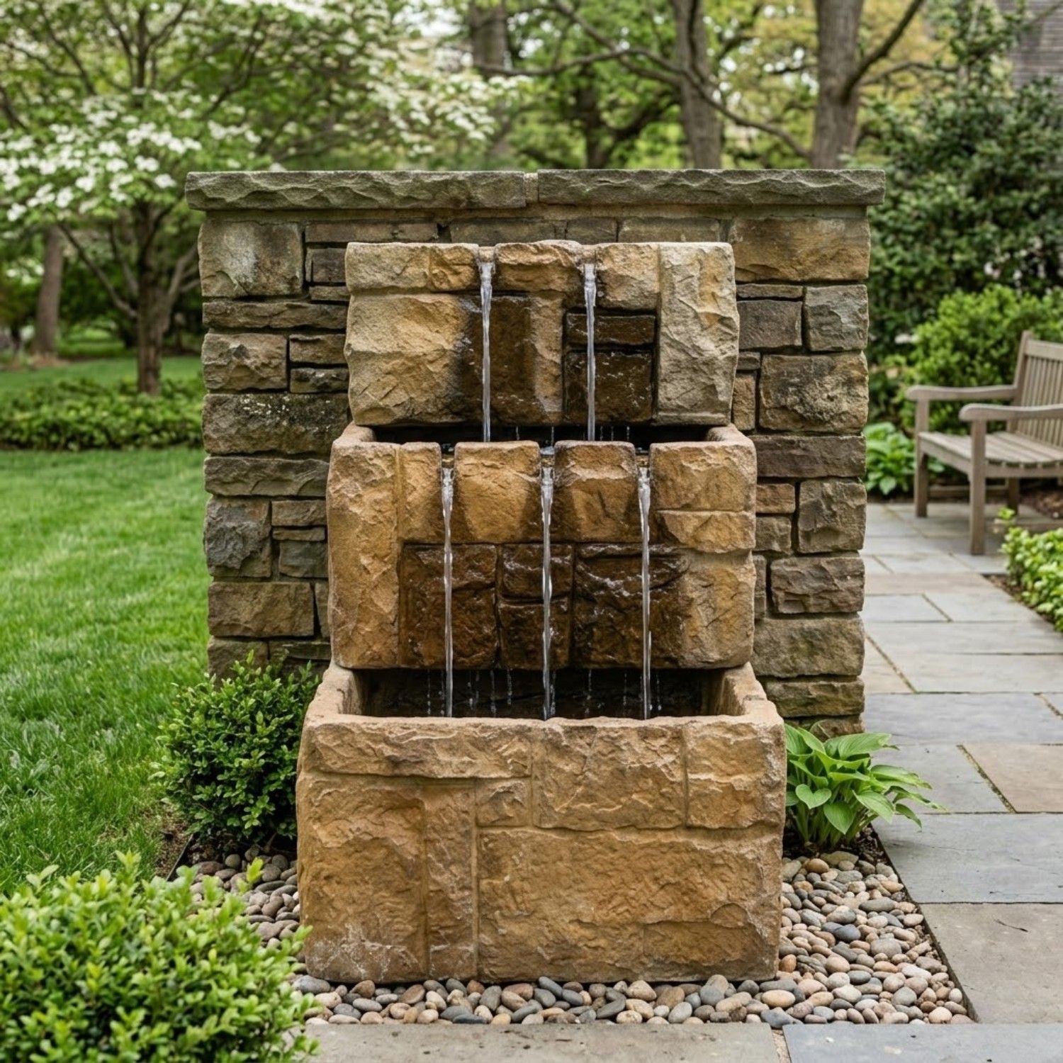 Stone Courtyard Cascade Wall Outdoor Fountain