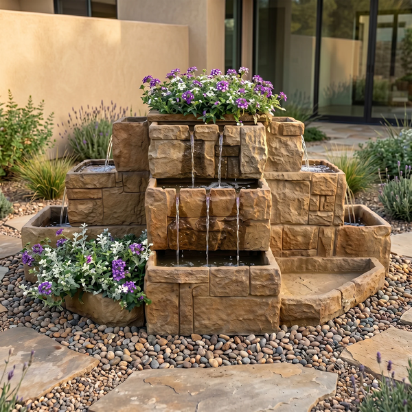 Stone Courtyard Cascade Outdoor Fountain