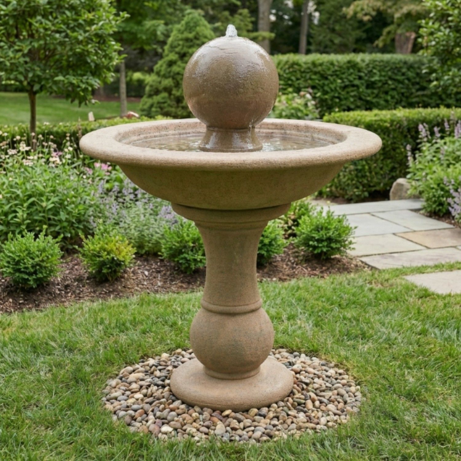 Tall Garden Sphere Cast Stone Fountain