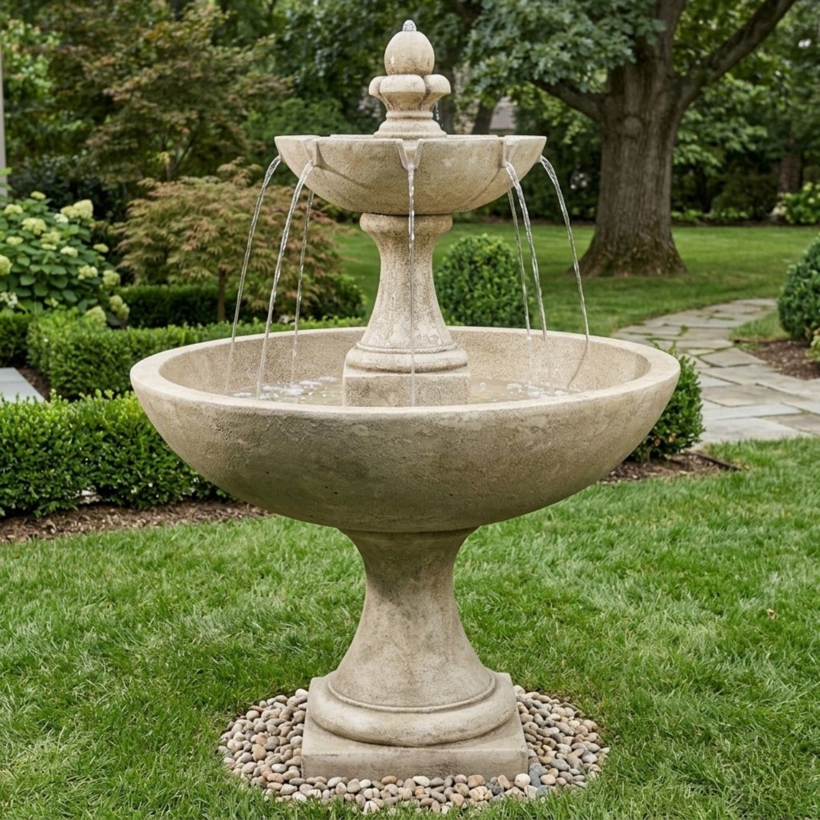 Trinidad Tiered Cast Stone Fountain with International Finial
