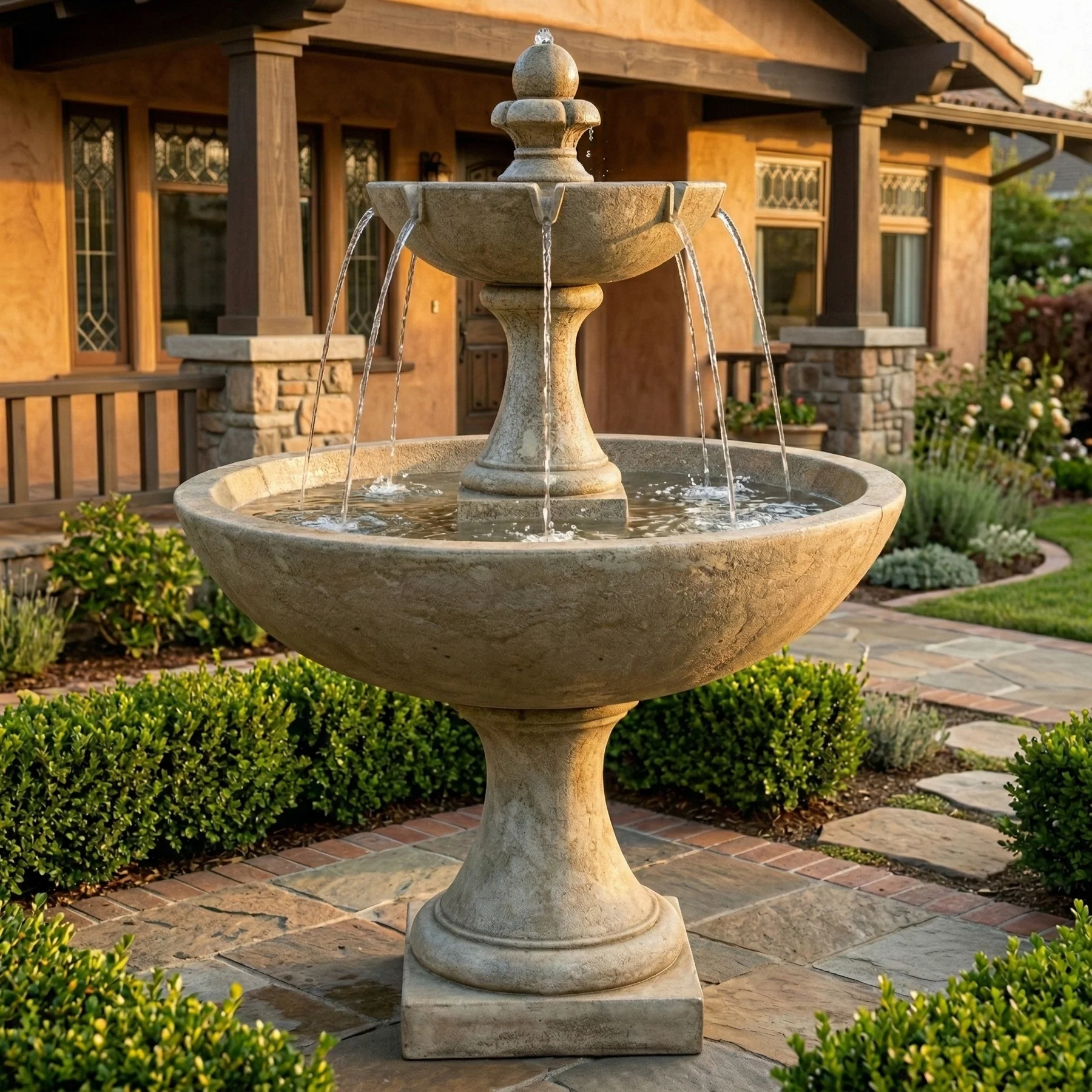 Trinidad Tiered Cast Stone Fountain with International Finial
