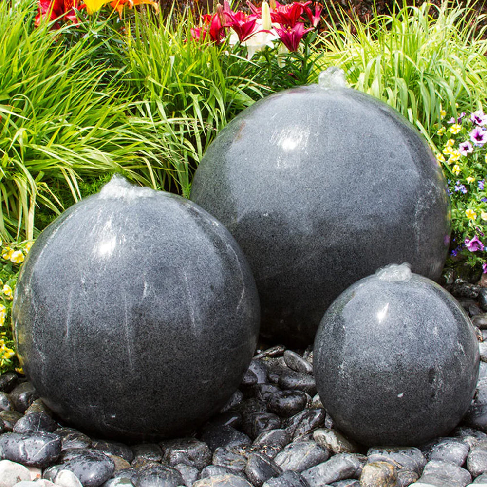 Triple Black Granite Stone Sphere Fountain