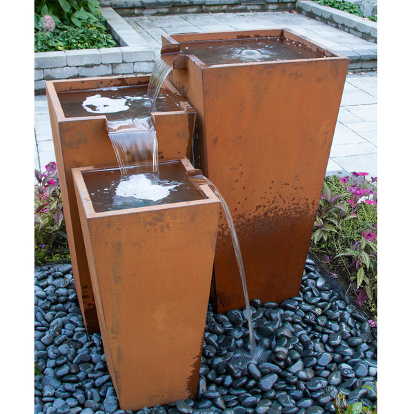 Triple Corten Steel Rusted Outdoor Fountain
