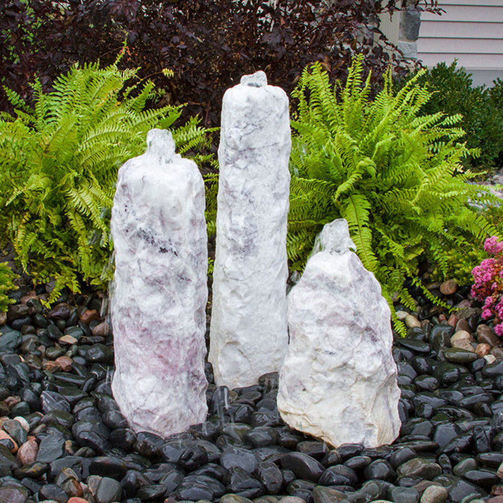 Triple Lilac Chiseled Stone Fountain