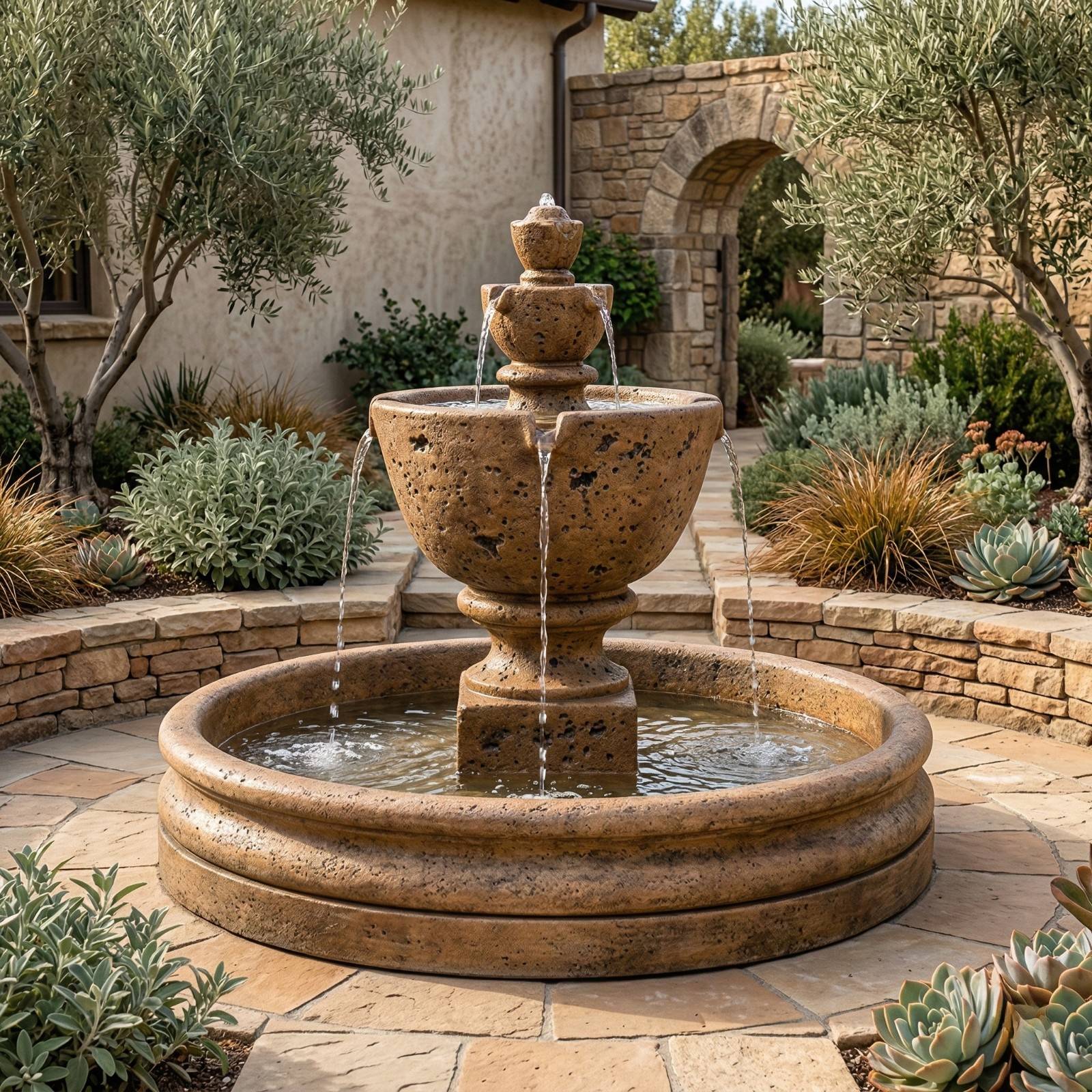 Tuscany Tiered Outdoor Fountain With 46 Inch Basin