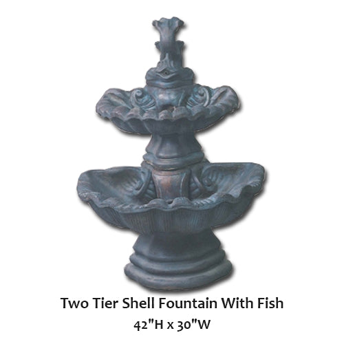 Two Tier Shell Fountain With Fish