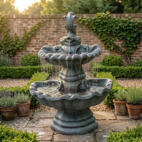 Two Tier Shell Fountain With Fish