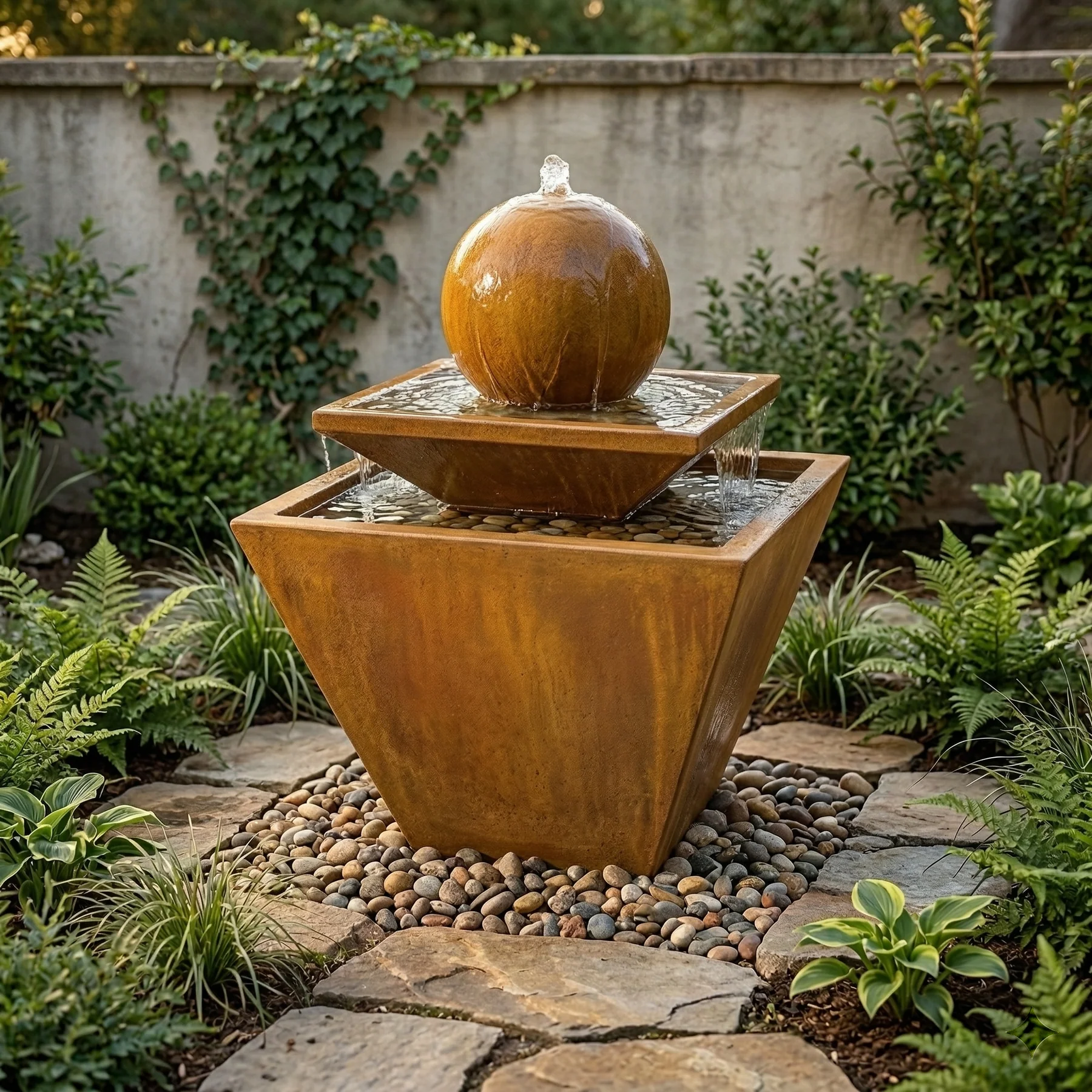 Two Tiered Tapered Square Fountain