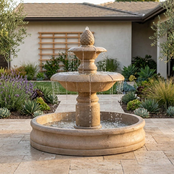 Venetian Two Tier Outdoor Fountain With 55 Inch Basin
