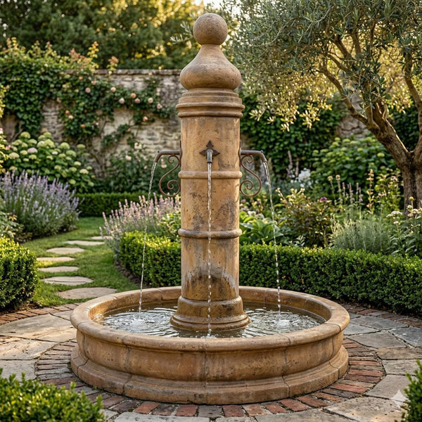Ventoux Fountain with 66" Round Pond For Rustic Iron Spouts