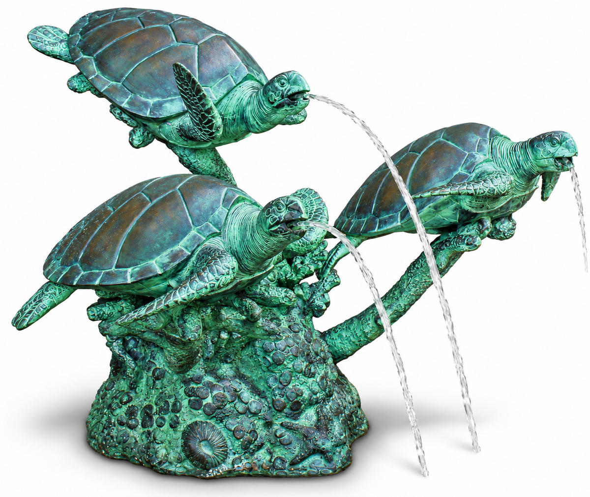 Brass Baron Three Turtles On Coral | Pool Accent