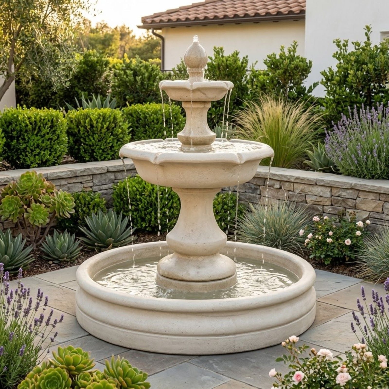Verona Tiered Outdoor Fountain, Small with 46" Basin