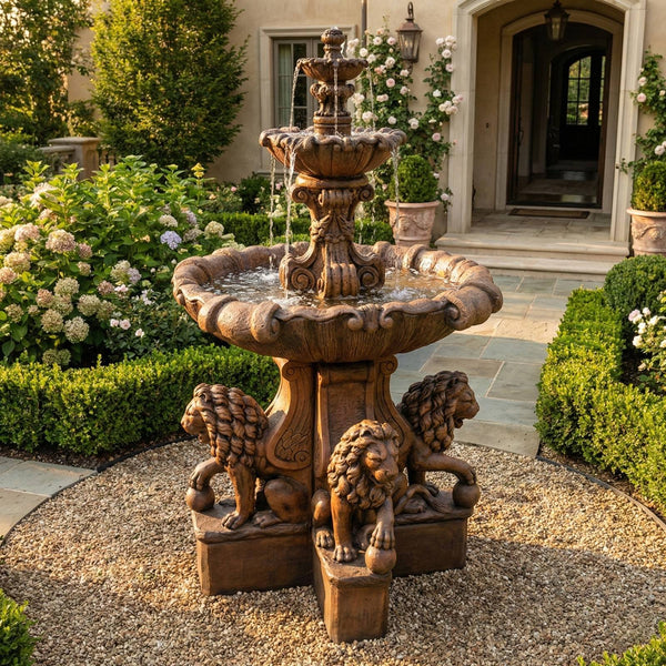 Vesuvio Outdoor Fountain with Lion Pedestals - Extra Large