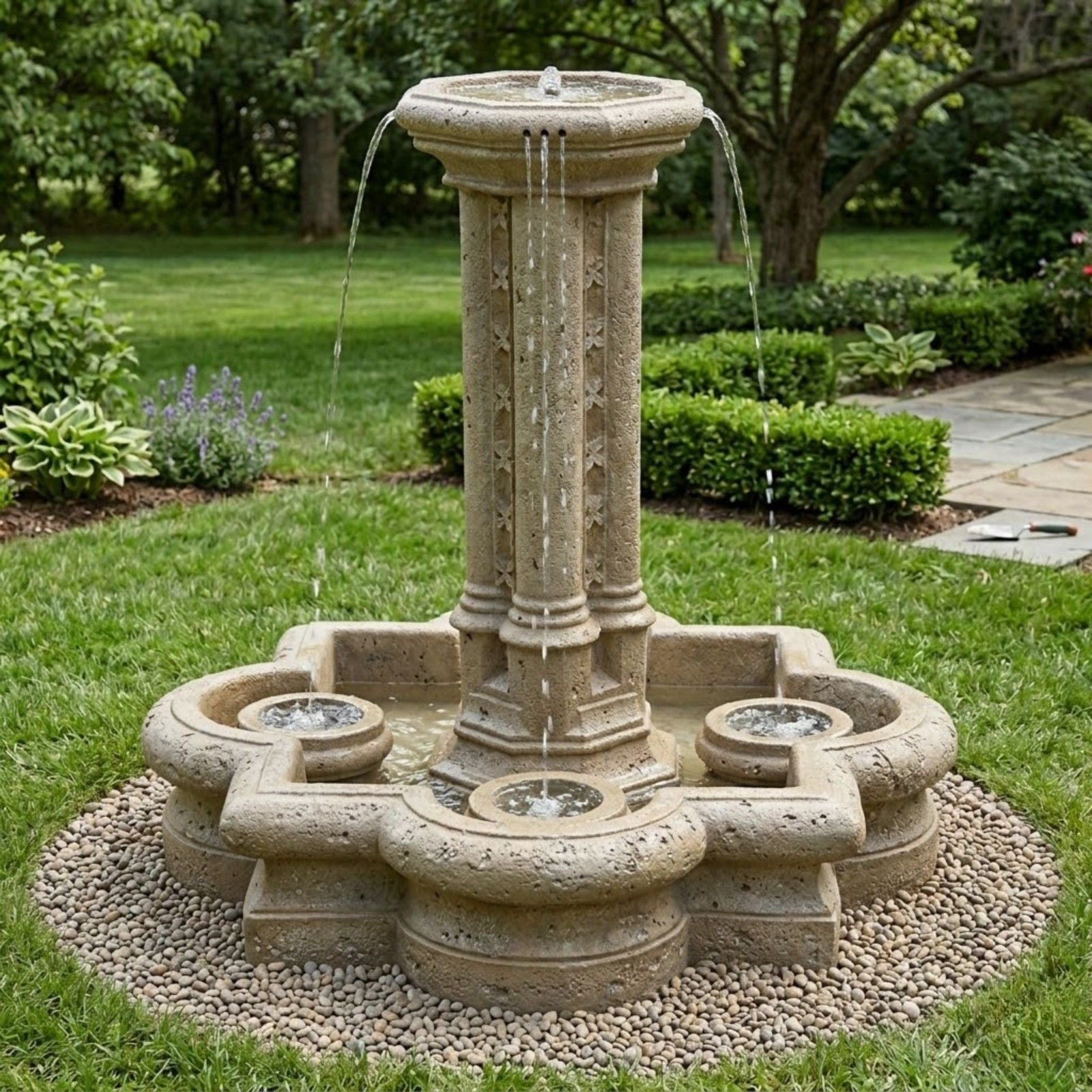 Victorian Small Garden Fountain in Quatrefoil Basin