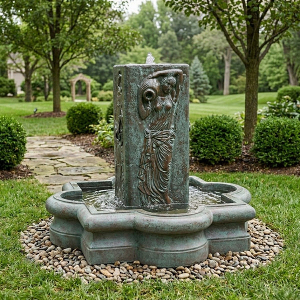 Water Maiden Outdoor Fountain in Quatrefoil Basin