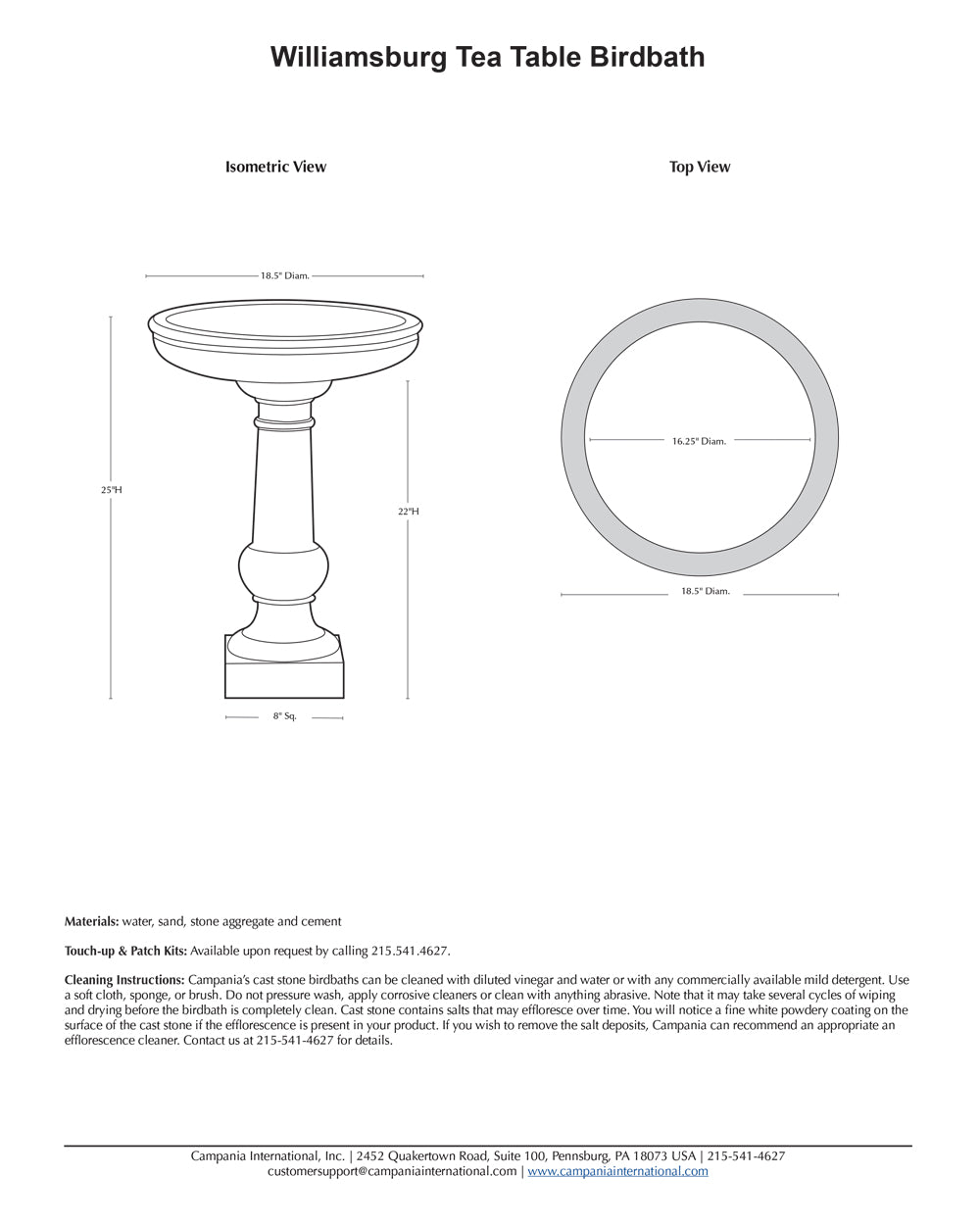 Williamsburg Tea Table Birdbath