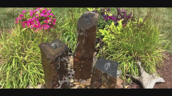 Triple Rustic Basalt Stone Outdoor Fountain