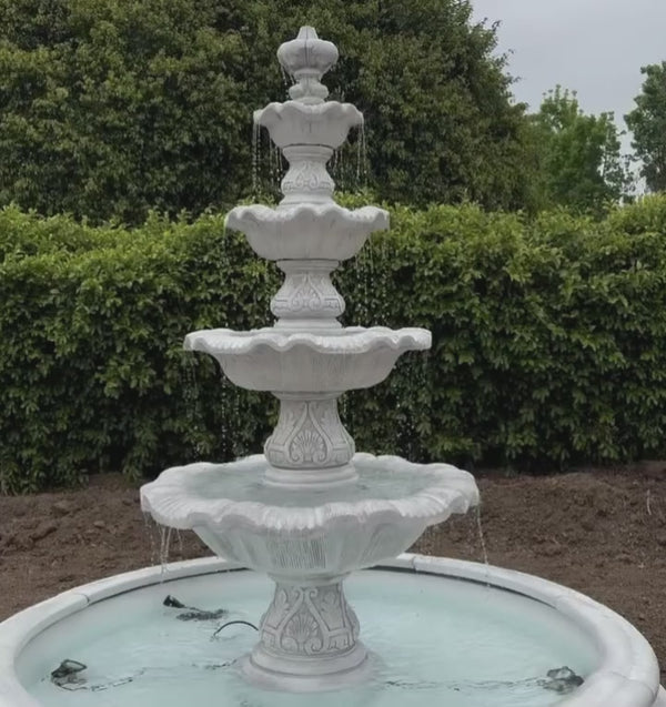 Four-Tier Renaissance Fountain in Toscana Pool within a refined courtyard setting