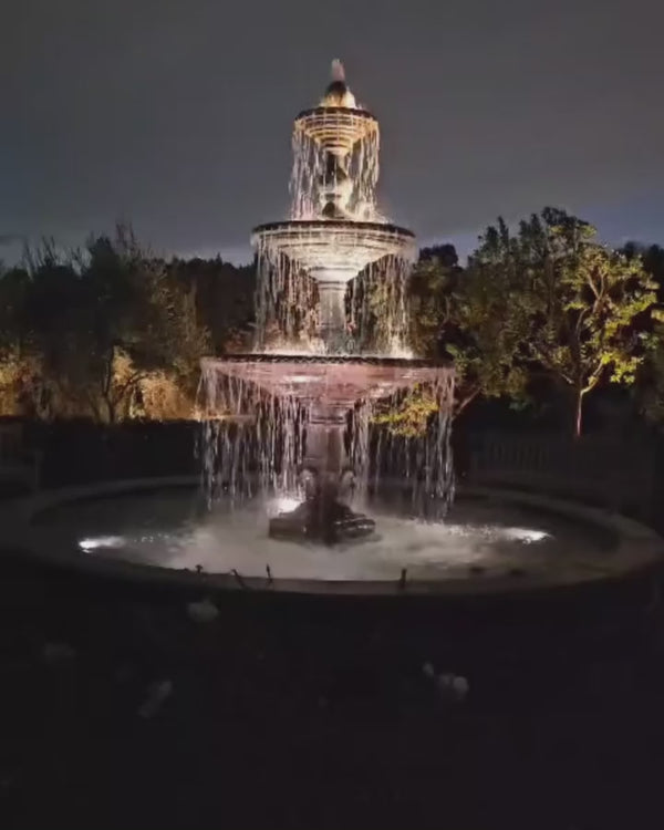 3-Tier Four Seasons Outdoor Fountain with Bracci Basin in a formal garden setting