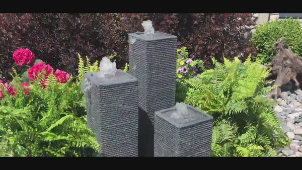 Square Chiseled Stone Towers Outdoor Fountain