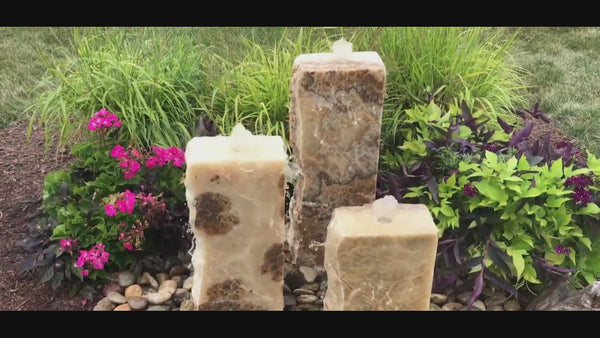 Rough Yellow Onyx Triple Stone Fountain with 3 Smooth Sides