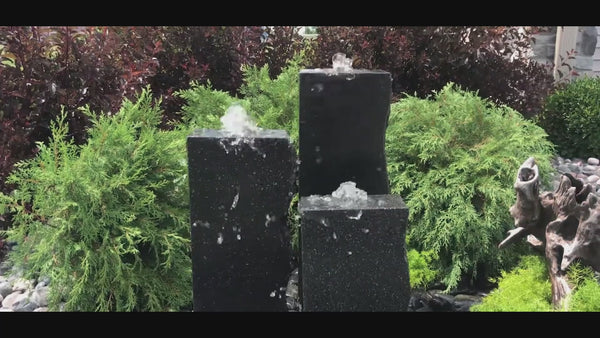 Rough Black Granite Triple Stone Fountain with 3 Smooth Sides
