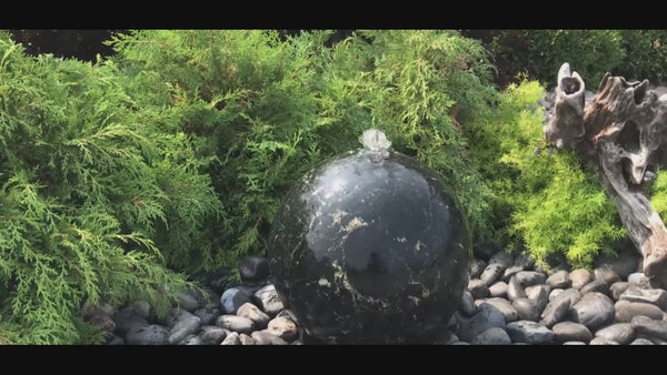 Black Flower Granite Stone Sphere Fountain