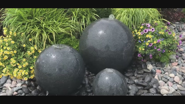 Triple Black Granite Stone Sphere Fountain