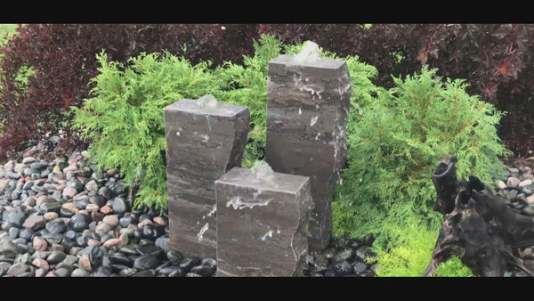 Blue Limestone Triple Rock Fountain with 3 Smooth Sides