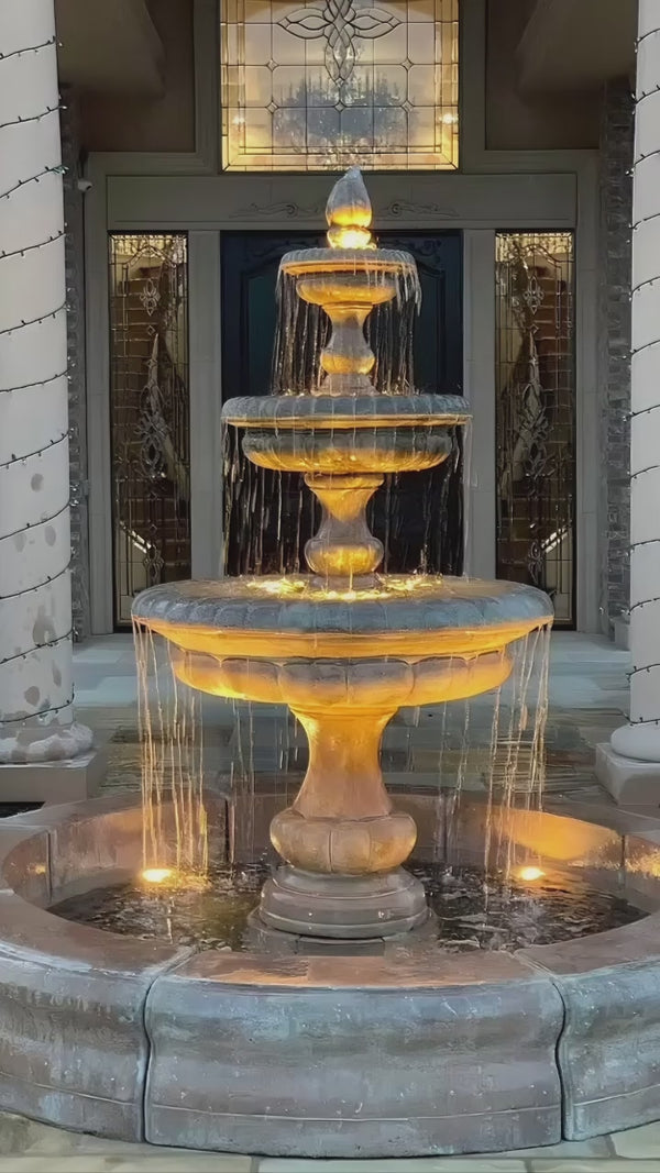 Pioggia Fountain with Fiore Pond in a landscaped courtyard garden