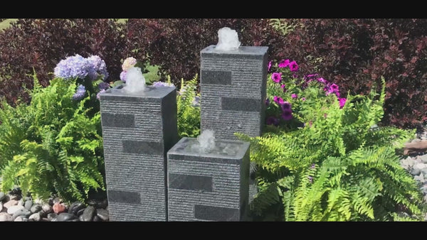 Polished Block Stone Towers Outdoor Fountain
