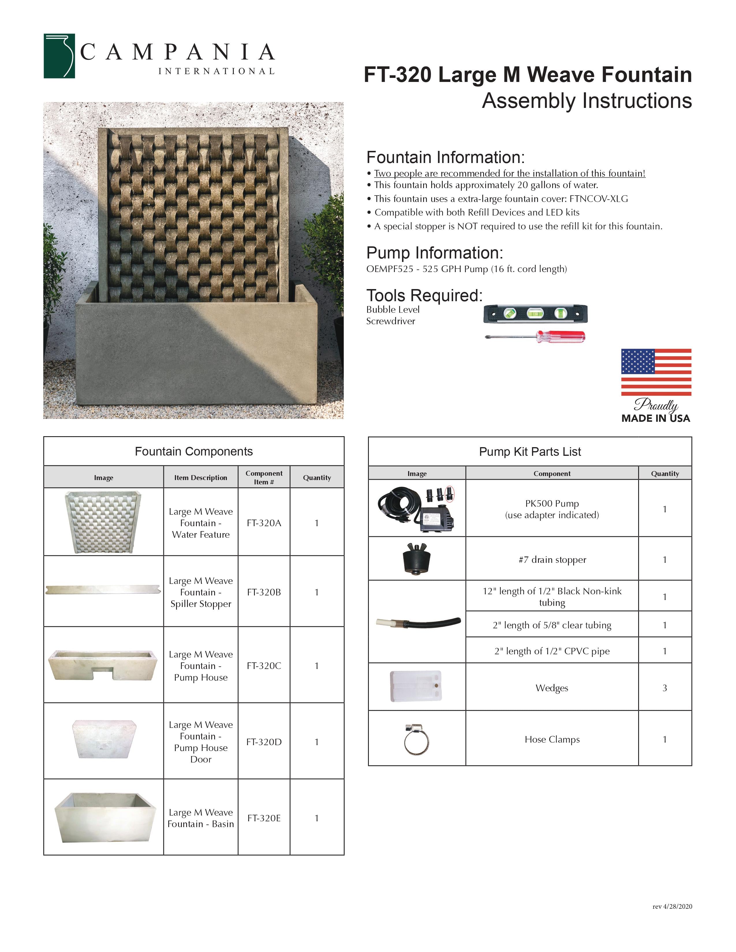 Large M Weave Wall Outdoor Fountain