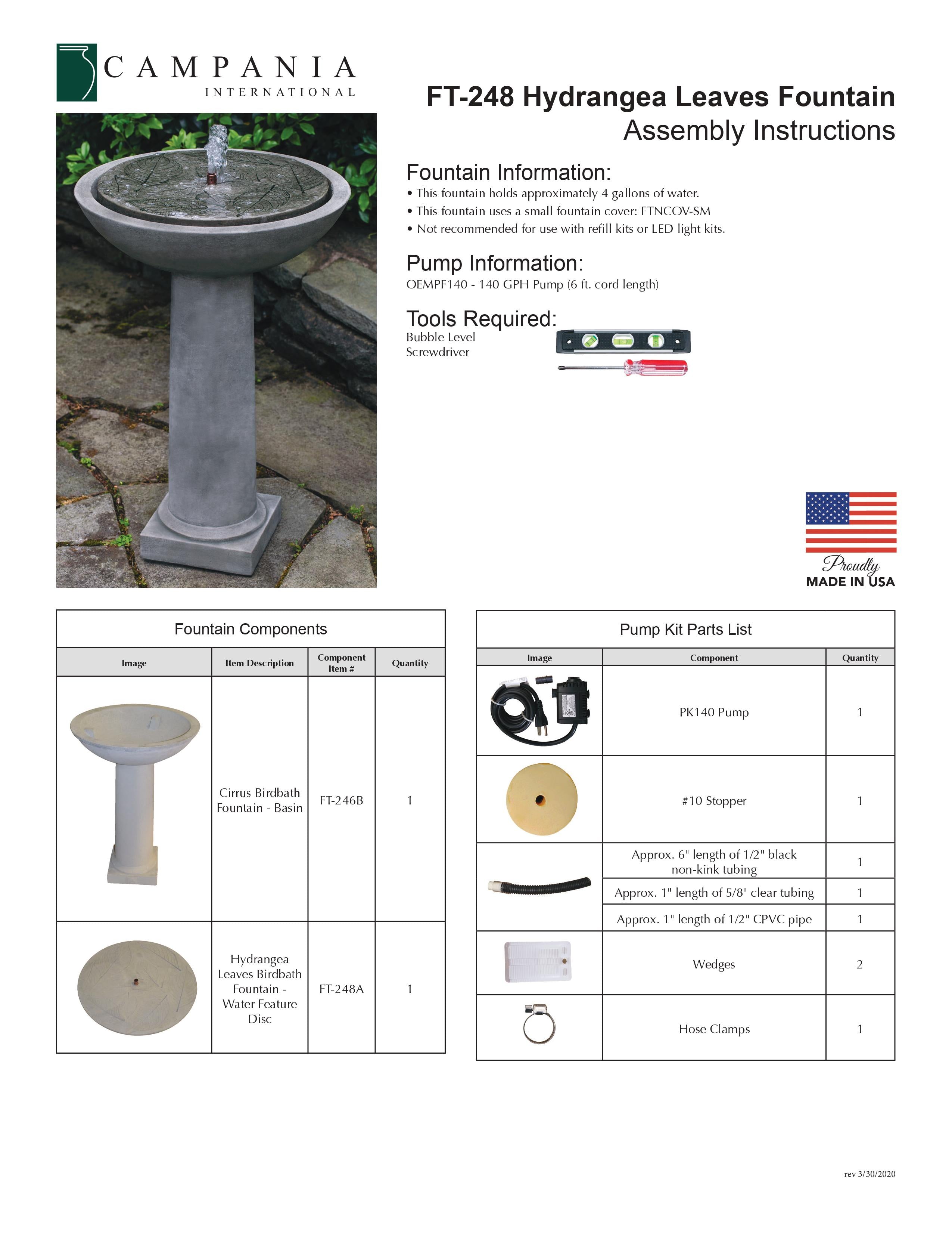 Hydrangea Leaves Birdbath Garden Water Fountain