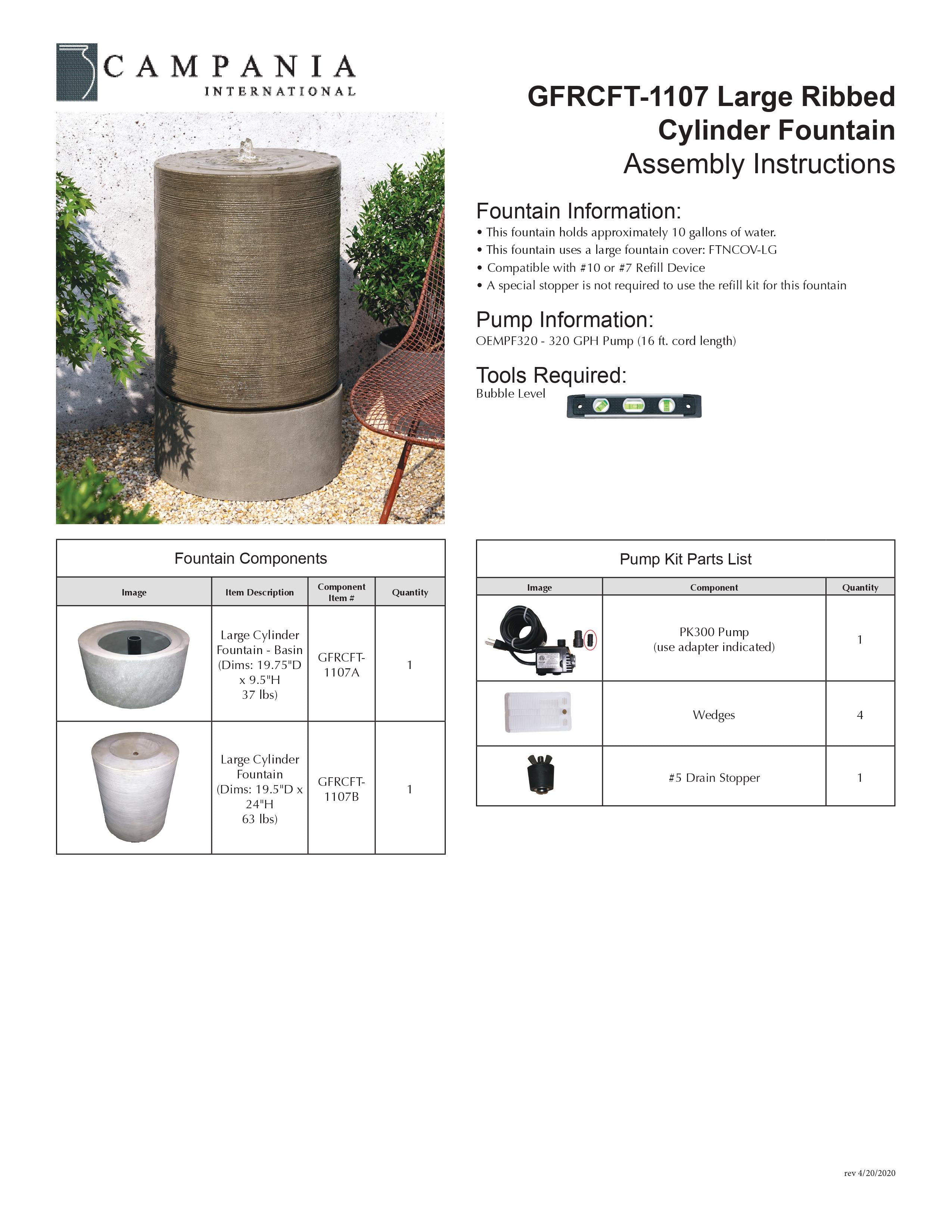 Large Ribbed Cylinder Garden Fountain