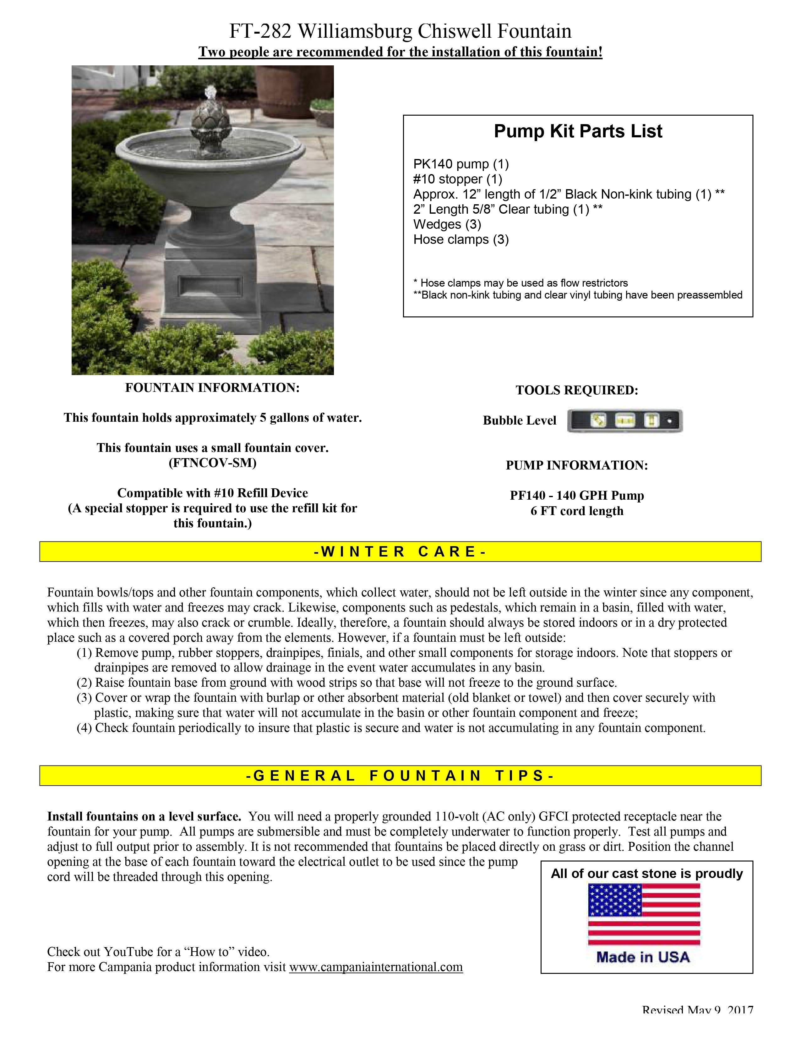 Williamsburg Chiswell Garden Water Fountain