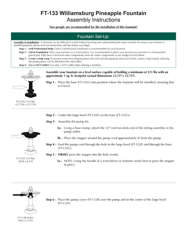 Williamsburg Pineapple Garden Water Fountain