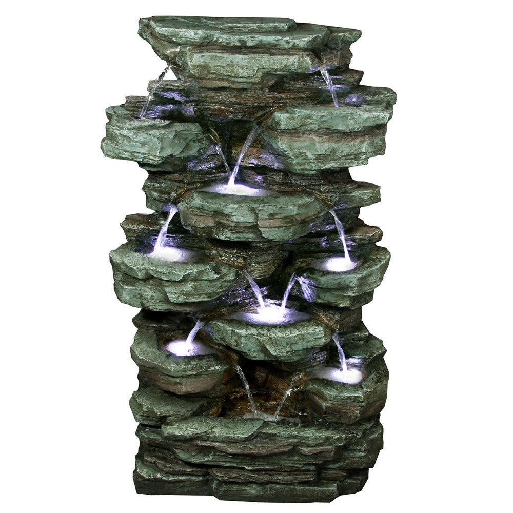 Tiered Rock Rainforest Fountain With White LED Lights