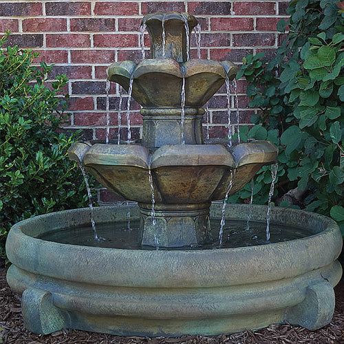 Montreux Two-Tier Fountain in Pool - Outdoor Fountain Pros