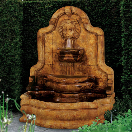 Lion Face Terrazzo Bella Fountain with Narrow Basin - Outdoor Fountain Pros