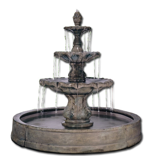 Classical Finial Outdoor Fountain in Valencia Pool - Outdoor Fountain Pros