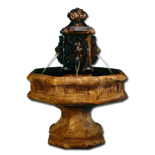 Classic Lion Cast Stone Outdoor Fountain - Outdoor Fountain Pros