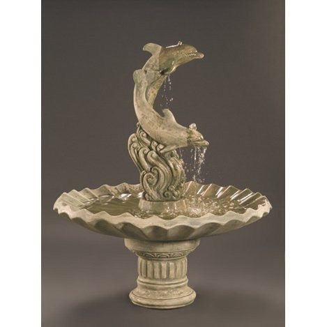 Dolphins With Shell Bowl Cast Stone Garden Fountain
