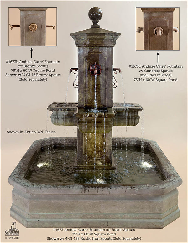 Anduze Carre Fountain with Square Pond