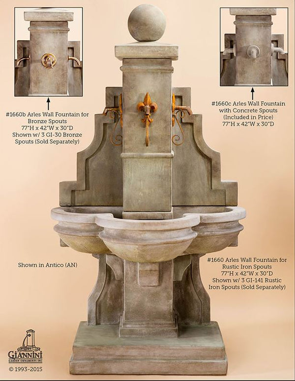 Arles Wall Cast Stone Fountain