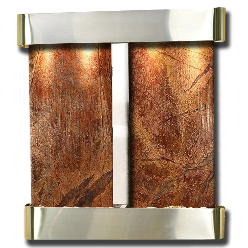 Aspen_Falls_Wall_FountainStainless_Steel_Rainforest_Brown_Marble_Round_Frame - Outdoor Fountain Pros