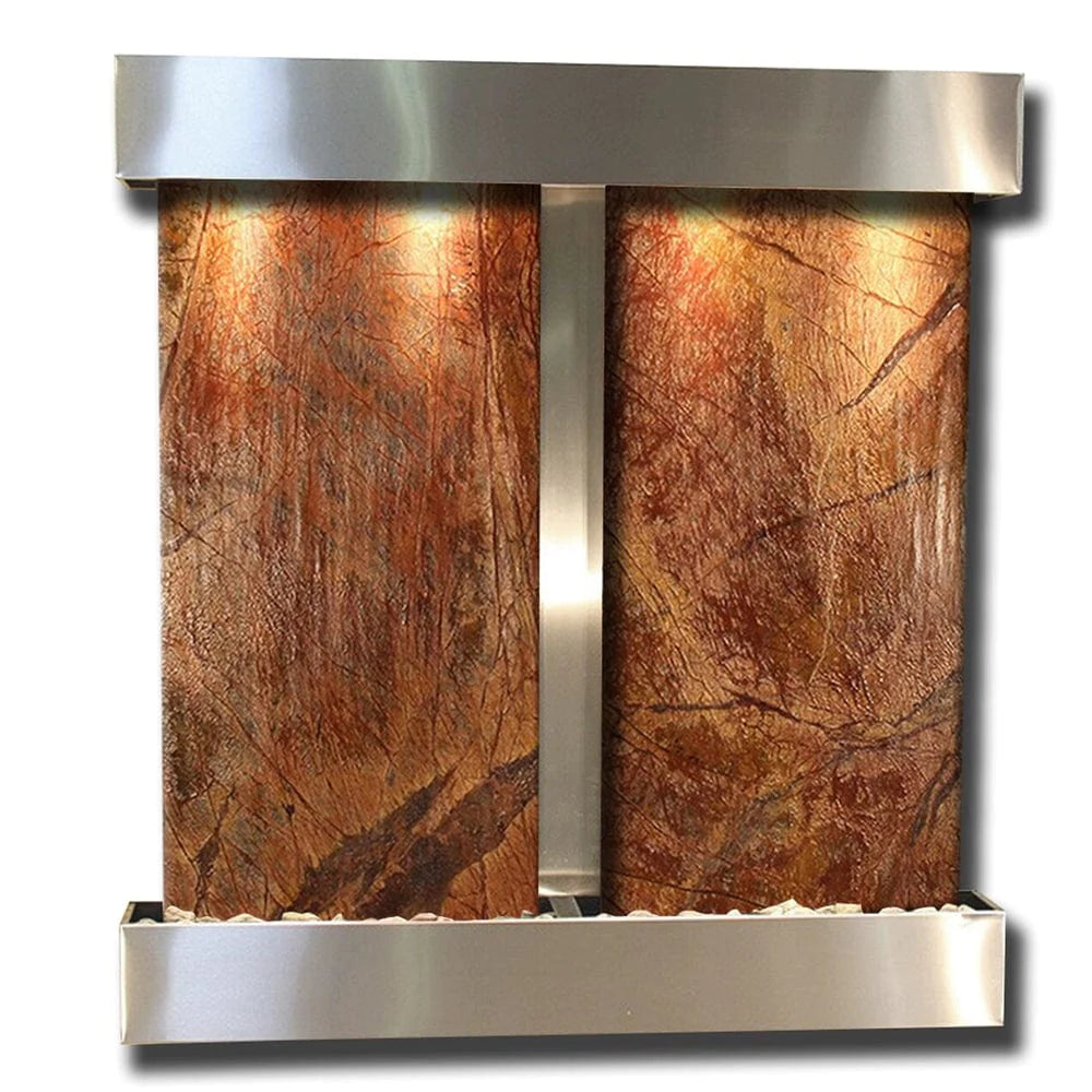 Aspen_Falls_Wall_FountainStainless_Steel_Rainforest_Brown_Marble_Square_Frame - Outdoor Fountain Pros