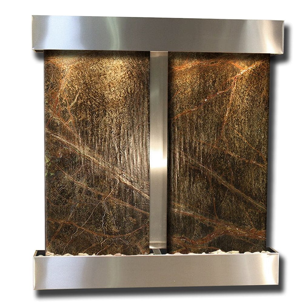 Aspen_Falls_Wall_FountainStainless_Steel_Rainforest_Green_Marble_Round_Frame - Outdoor Fountain Pros